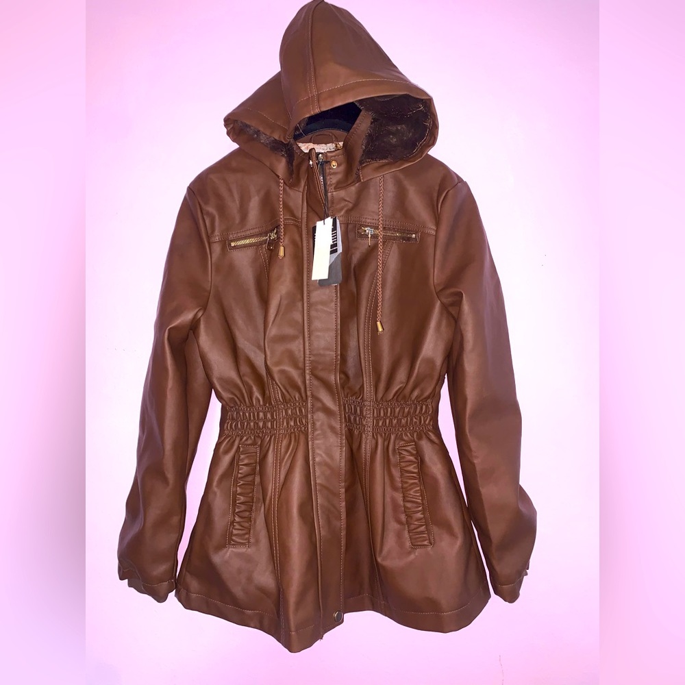 Women’s XL Pleather Jacket with Lining with  Hood